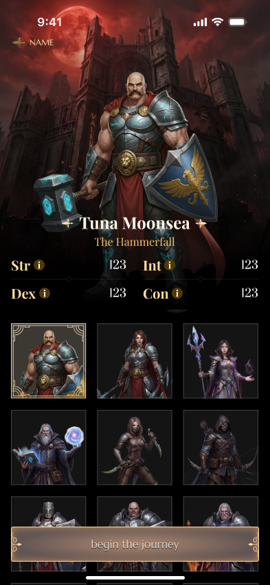 Valerion hero selection screen